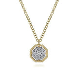 Necklace octagonal diamond cluster 14kt yellow gold - Gaines Jewelers