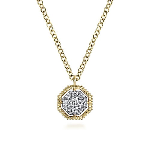 Necklace octagonal diamond cluster 14kt yellow gold - Gaines Jewelers