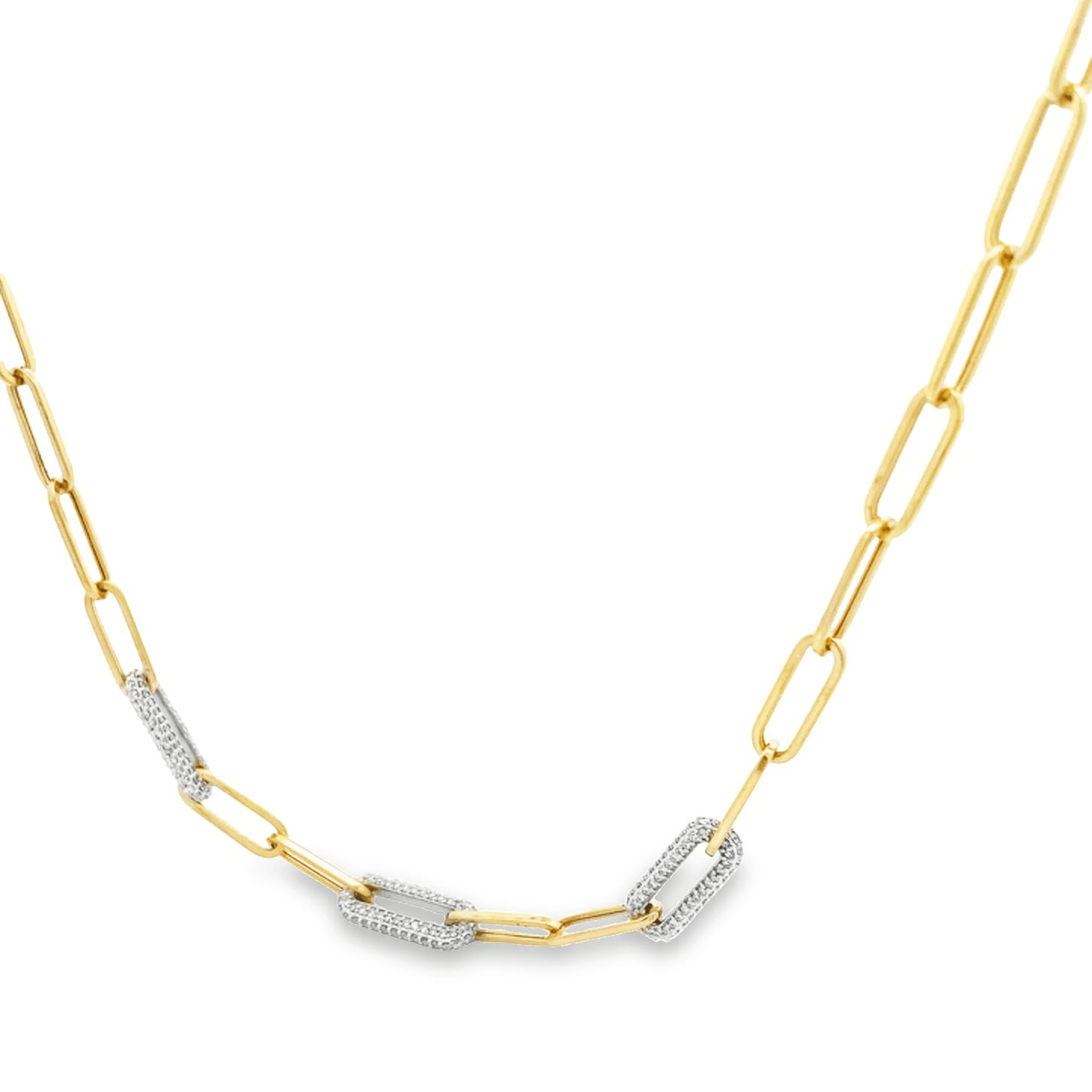 Necklace paperclip 3 diamond sections 18" - Gaines Jewelers