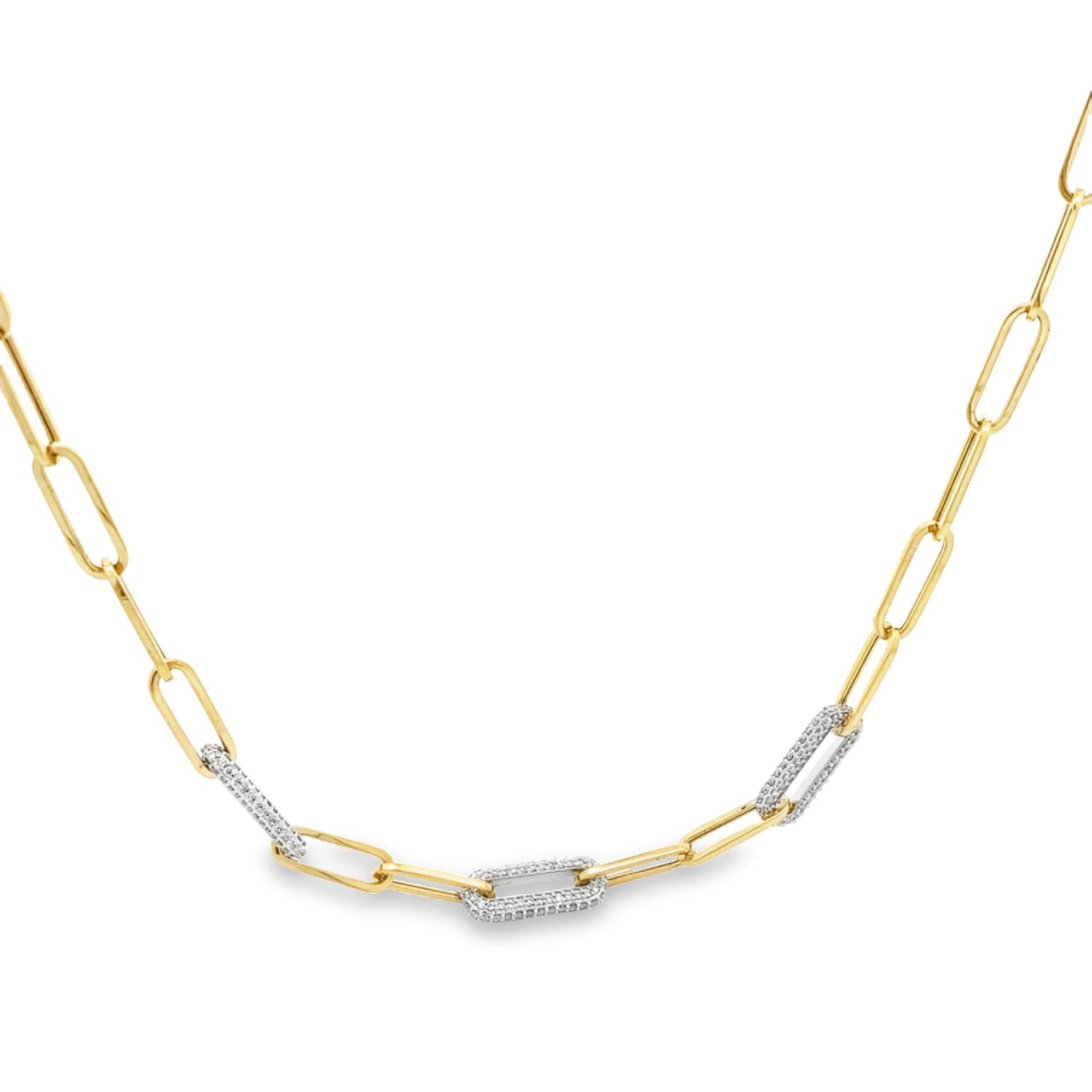 Necklace paperclip 3 diamond sections 18" - Gaines Jewelers