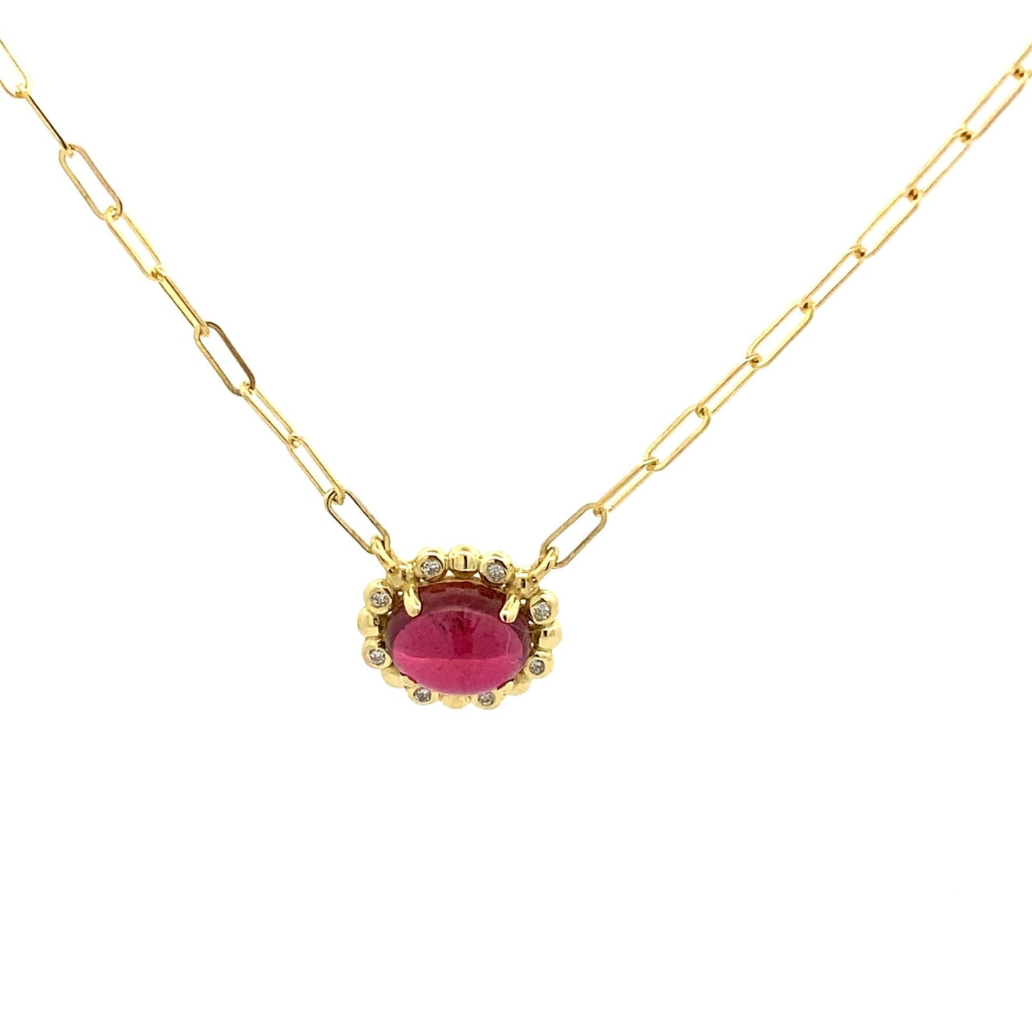 Necklace paperclip with pink tourmaline and diamond - Gaines Jewelers