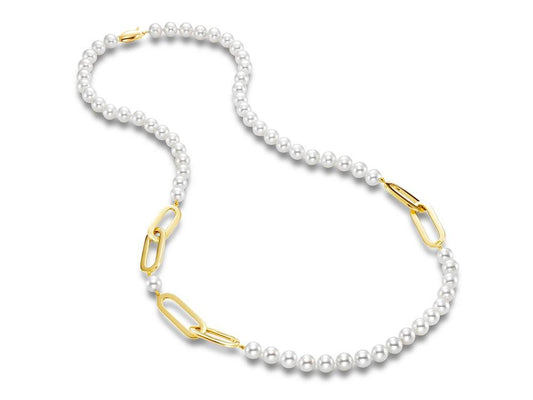 Necklace pearl sections with gold links 24" - Gaines Jewelers