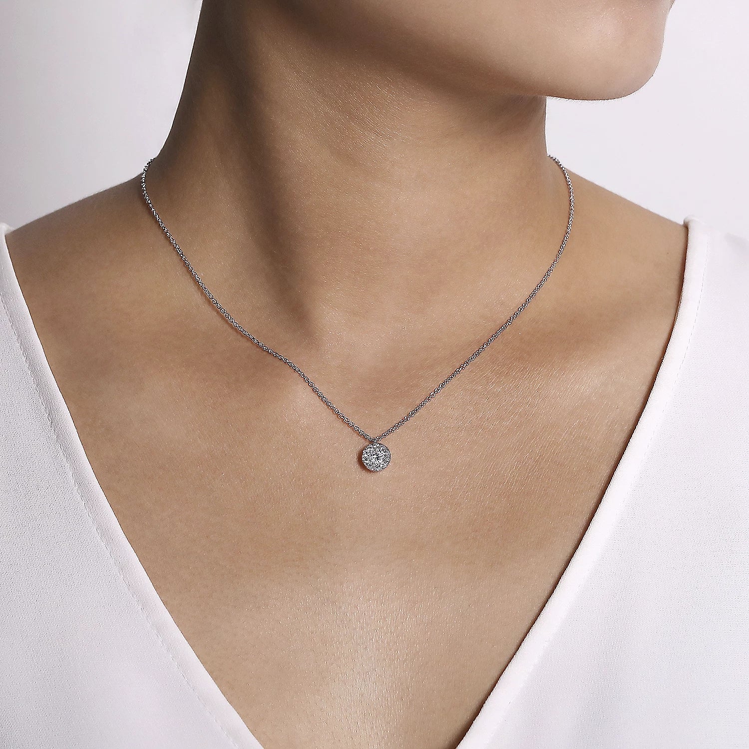 Necklace pendant diamond large cluster tw=.52ct 14kt wg - Gaines Jewelers