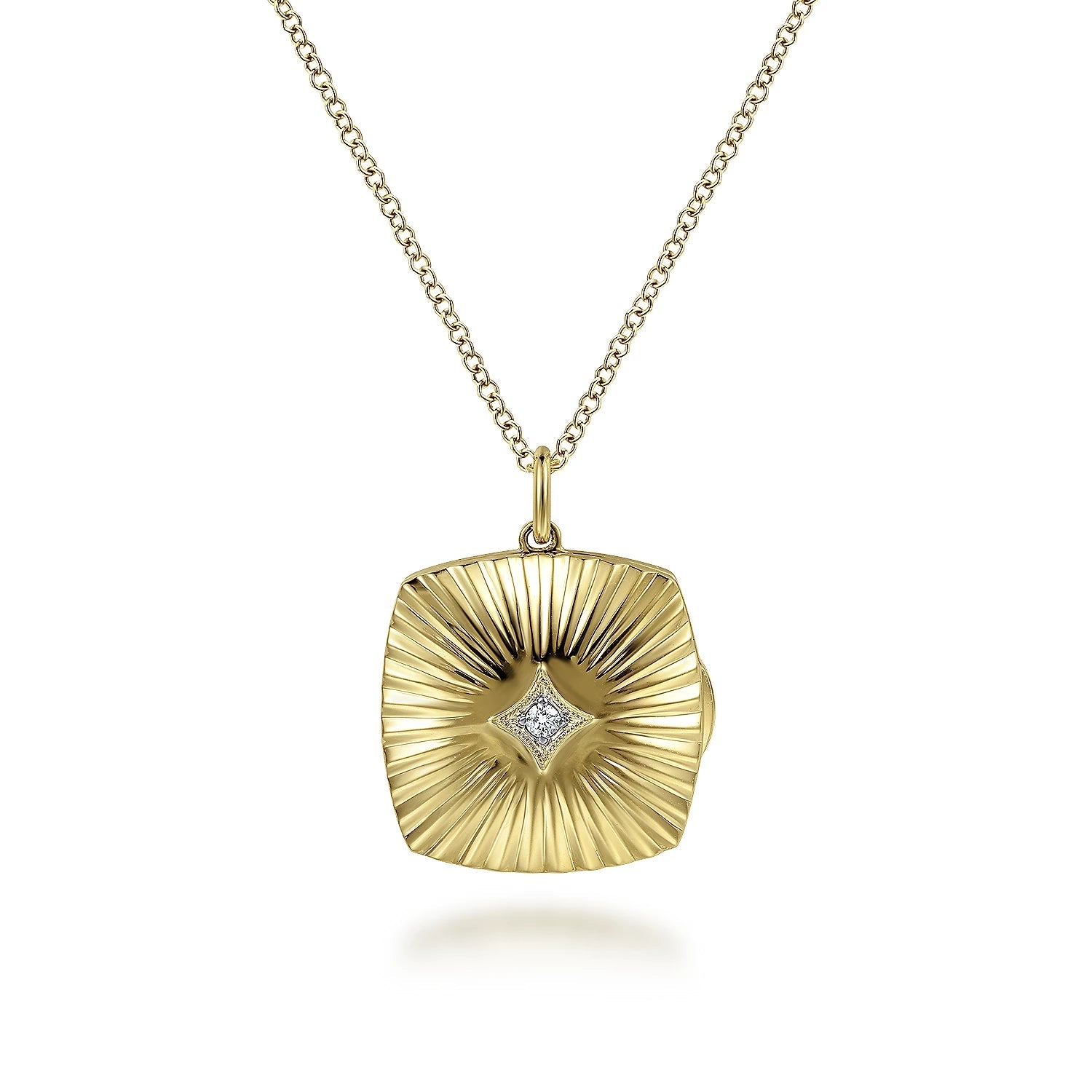 Necklace Pendant diamond locket square 14kt yg - Gaines Jewelers