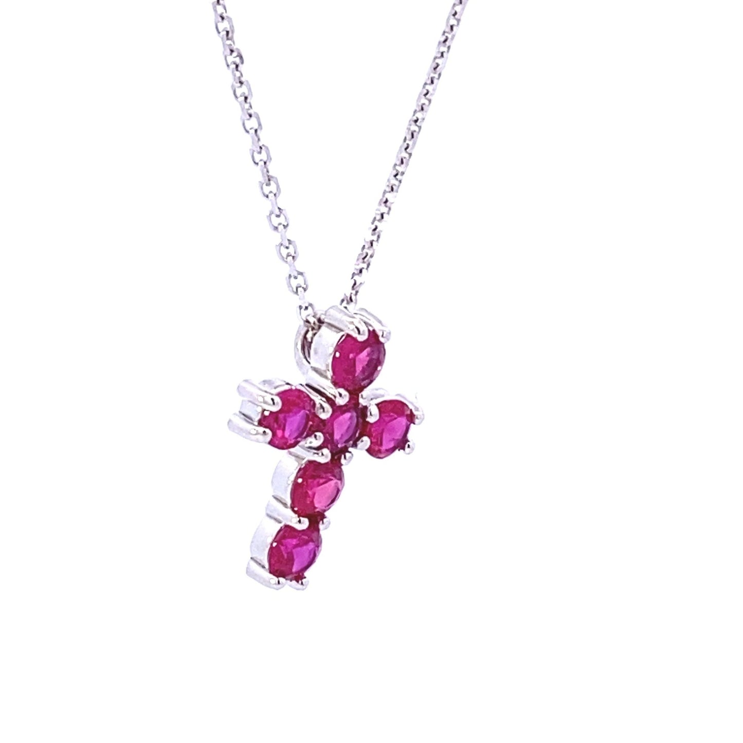 Necklace - Ruby Cross Pendant 14kt white Gold - Gaines Jewelers