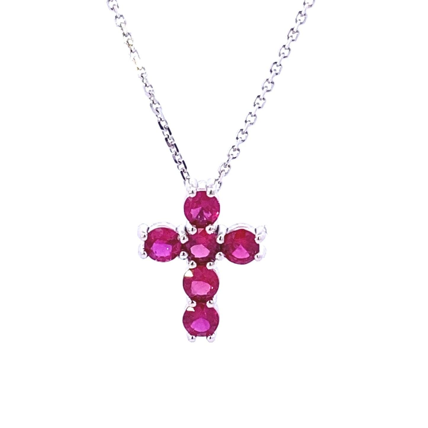 Necklace - Ruby Cross Pendant 14kt white Gold - Gaines Jewelers