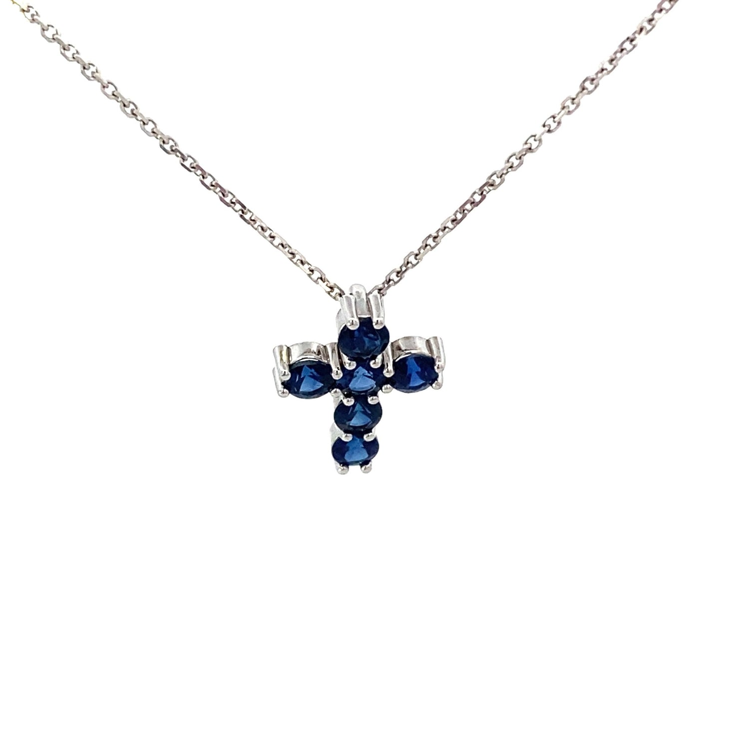 Necklace- Sapphire Cross 14kt white gold .69ctw - Gaines Jewelers