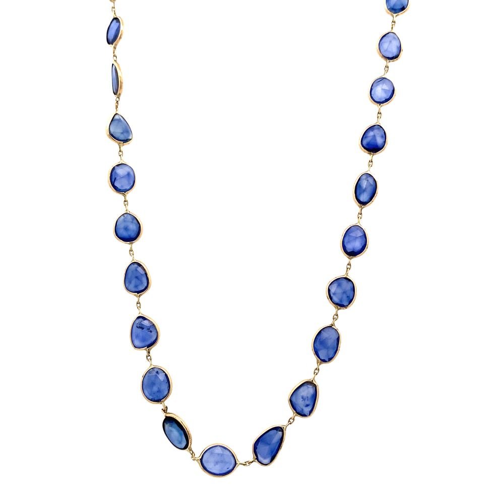 Necklace sapphire sliced assortment in bezels 14kt yellow gold - Gaines Jewelers