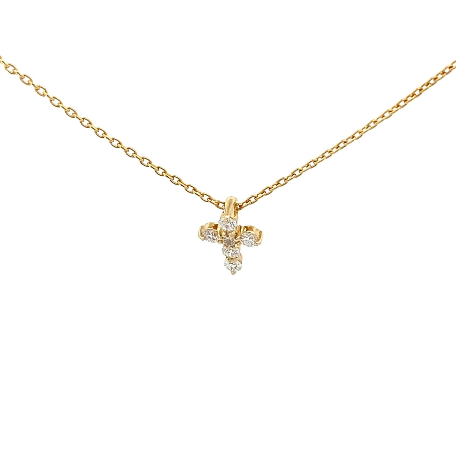 Necklace- Small Diamond Cross pendant 6 1.8mm 18" yellow gold - Gaines Jewelers