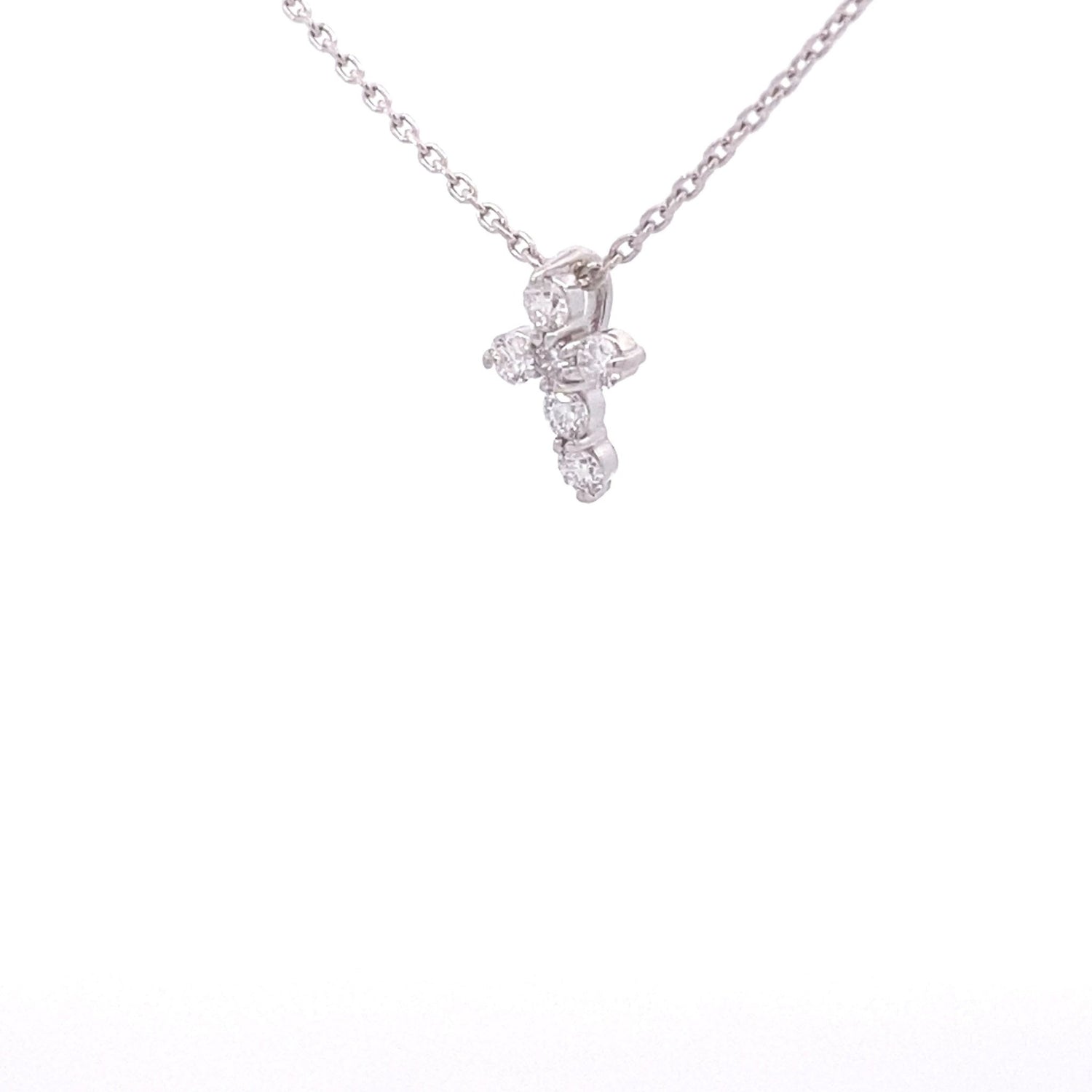 Necklace- Small Diamond Cross Pendant with 6 diamonds in 14kt white gold - Gaines Jewelers