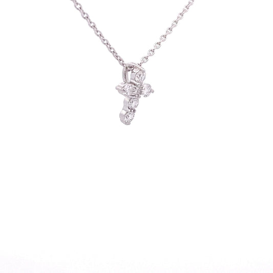 Necklace- Small Diamond Cross Pendant with 6 diamonds in 14kt white gold - Gaines Jewelers