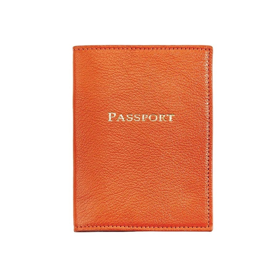 Passport Holder Orange Goatskin Leather - Gaines Jewelers