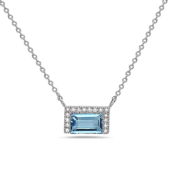 Pend blue topaz with dia halo set east-west - Gaines Jewelers
