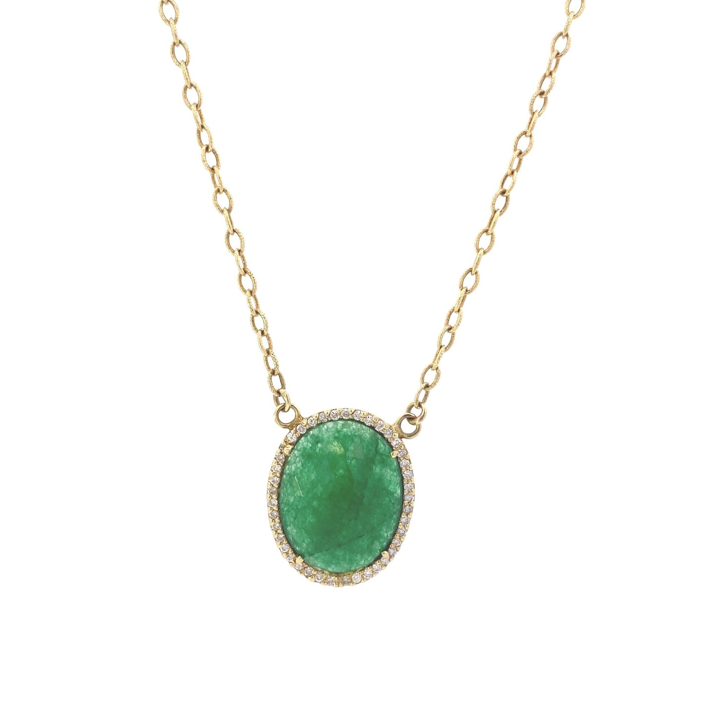pendant Chrysoprase Green sliced diamond fixed chain - Gaines Jewelers