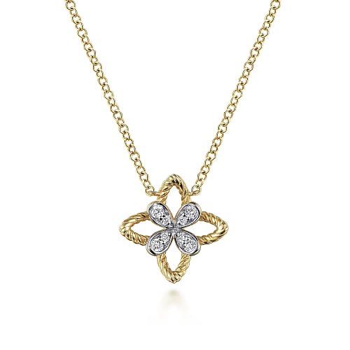 Pendant diamond clover in frame; 2 tone - Gaines Jewelers