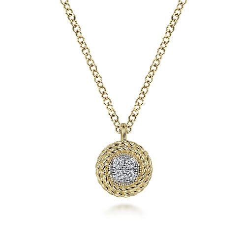 Pendant diamond cluster in braid bezel 14kt yellow gold - Gaines Jewelers