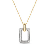 Pendant open rectangle, white gold, with diamonds on yellow gold chain - Gaines Jewelers