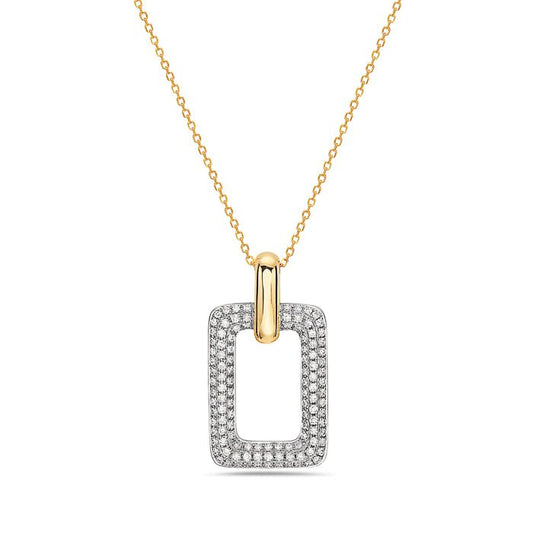 Pendant open rectangle, white gold, with diamonds on yellow gold chain - Gaines Jewelers