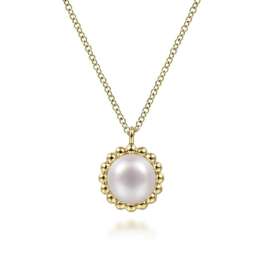 Pendant pearl with bead border 14kt yellow gold - Gaines Jewelers