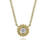 Pendant solitaire tiny diamond with bead border 14kt yellow gold - Gaines Jewelers