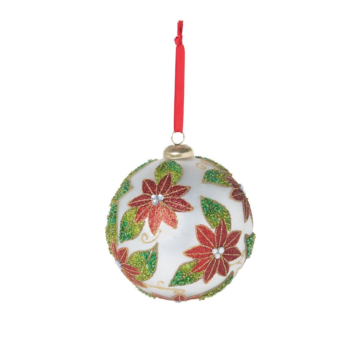 Poinsettia Pattern Glass Ball Ornament - Gaines Jewelers