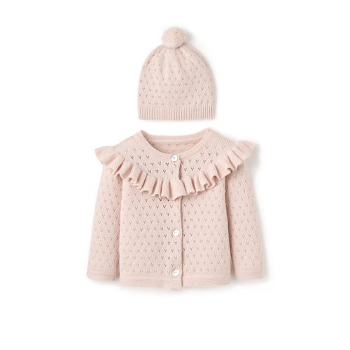 Pointelle Cardigan w/hat Pink 6-9 months - Gaines Jewelers