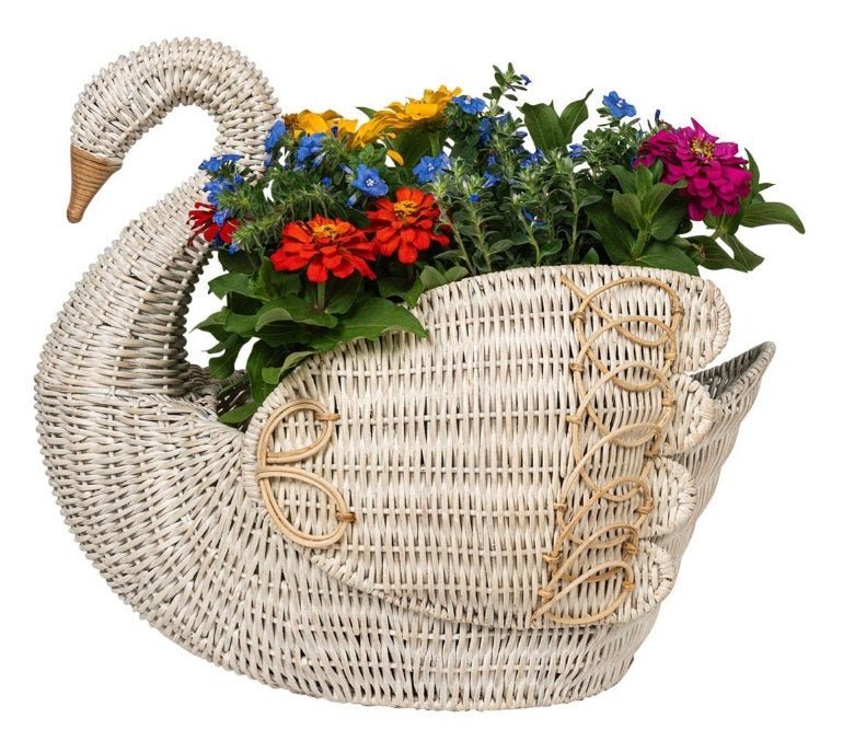 Pre-Order Medium Swan Basket 20" - Whitewash Provence Rattan - Gaines Jewelers