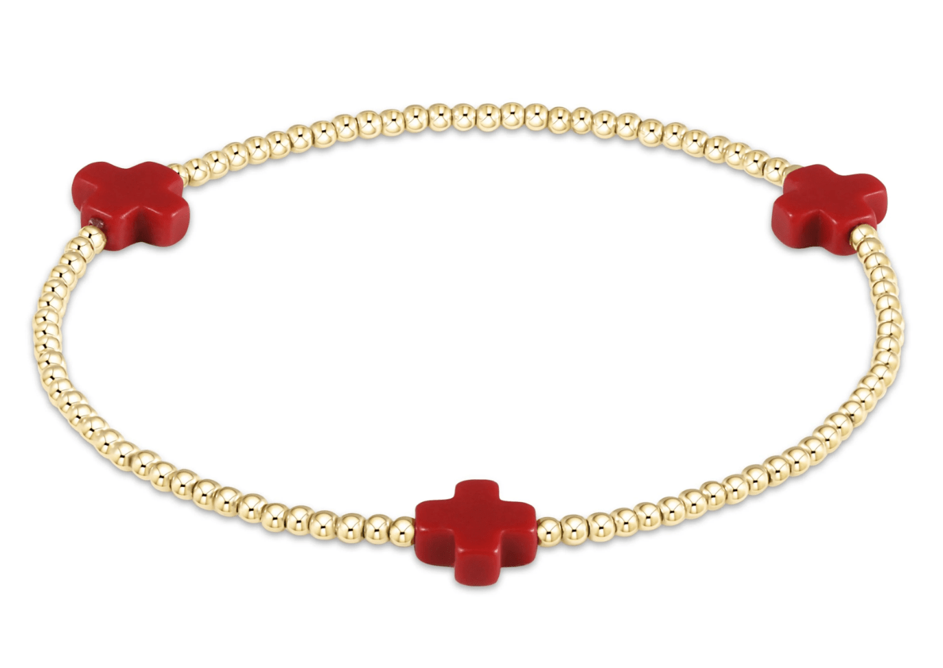 Red- Signature Cross Gold Pattern 2mm bead bracelet - Gaines Jewelers