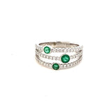 Ring- 14k wg 3 row emerald and diamond ring - Gaines Jewelers