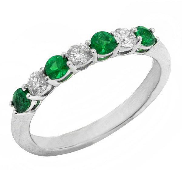 Ring-14K White Gold Emerald and Diamond Ring - Gaines Jewelers