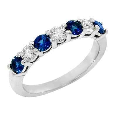 Ring- 14K White Gold Sapphire and Diamond Anniversary Ring - Gaines Jewelers