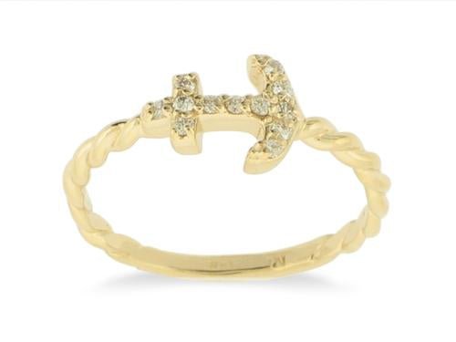 Ring- 14K Yellow Gold Anchor Diamond Ring - Gaines Jewelers