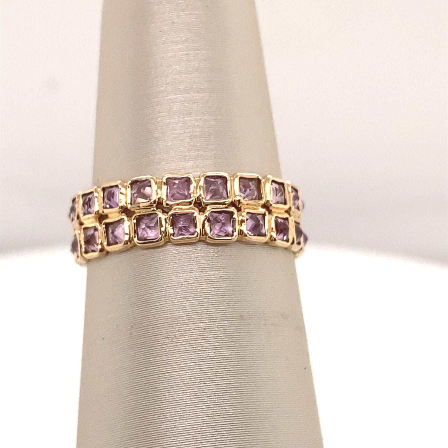 Ring- 14k yellow gold Double row pink sapphire ring - Gaines Jewelers