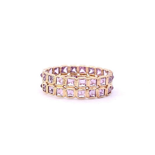 Ring- 14k yellow gold Double row pink sapphire ring - Gaines Jewelers