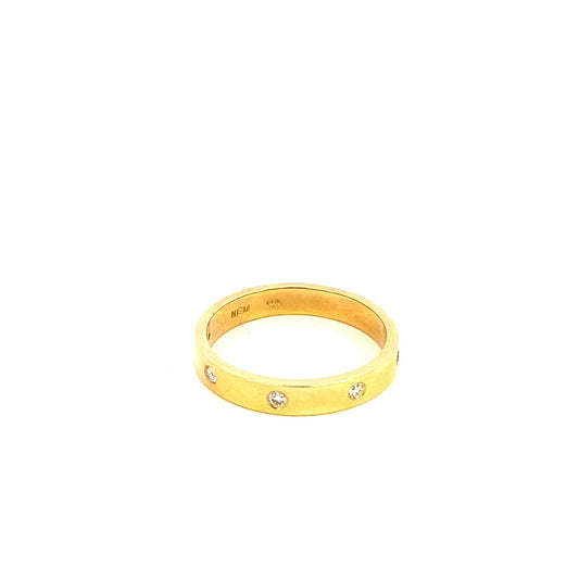 Ring- 14k Yellow Gold Flat Diamond Band burnish - Gaines Jewelers