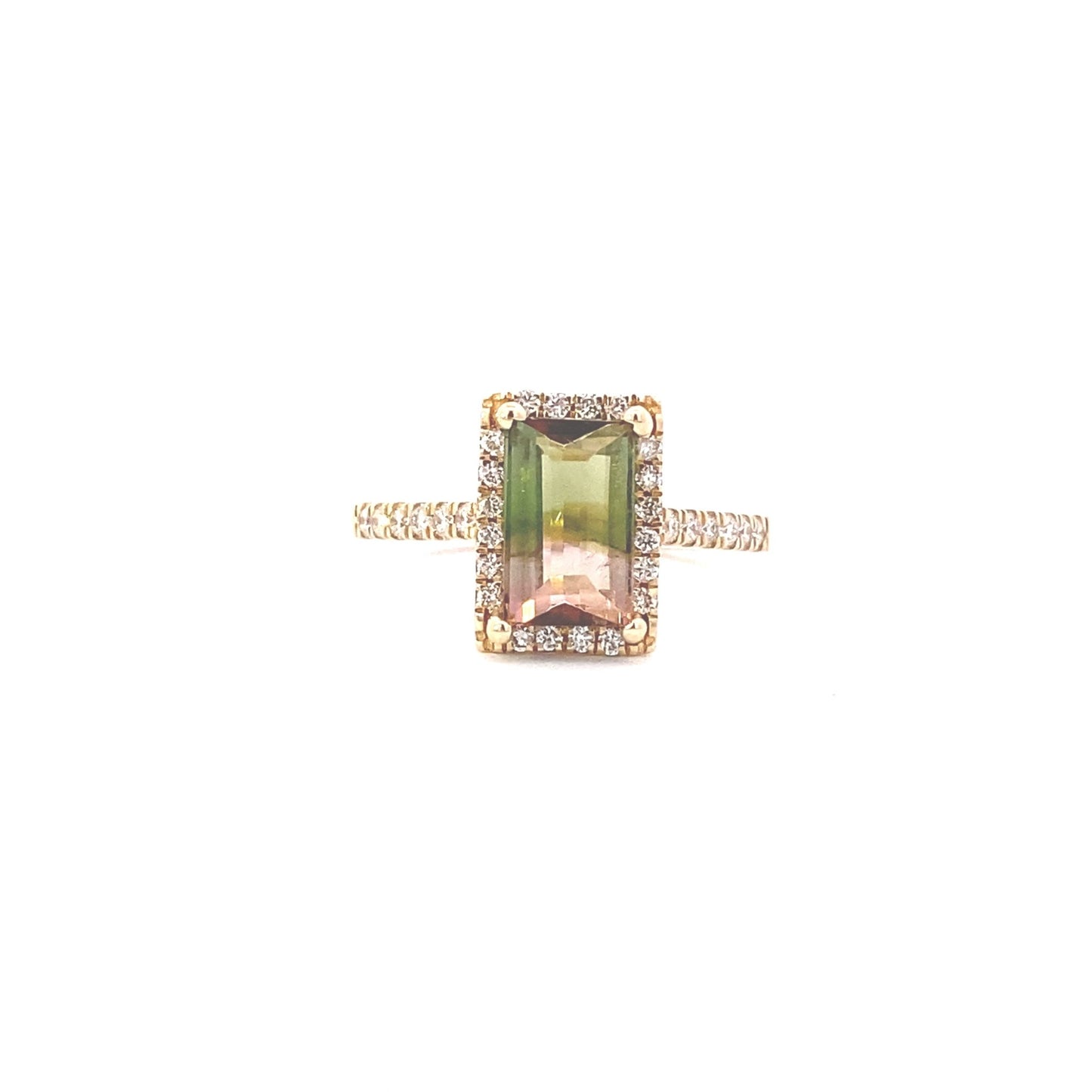 Ring - 14k yellow gold watermelon tourmaline diamond - Gaines Jewelers