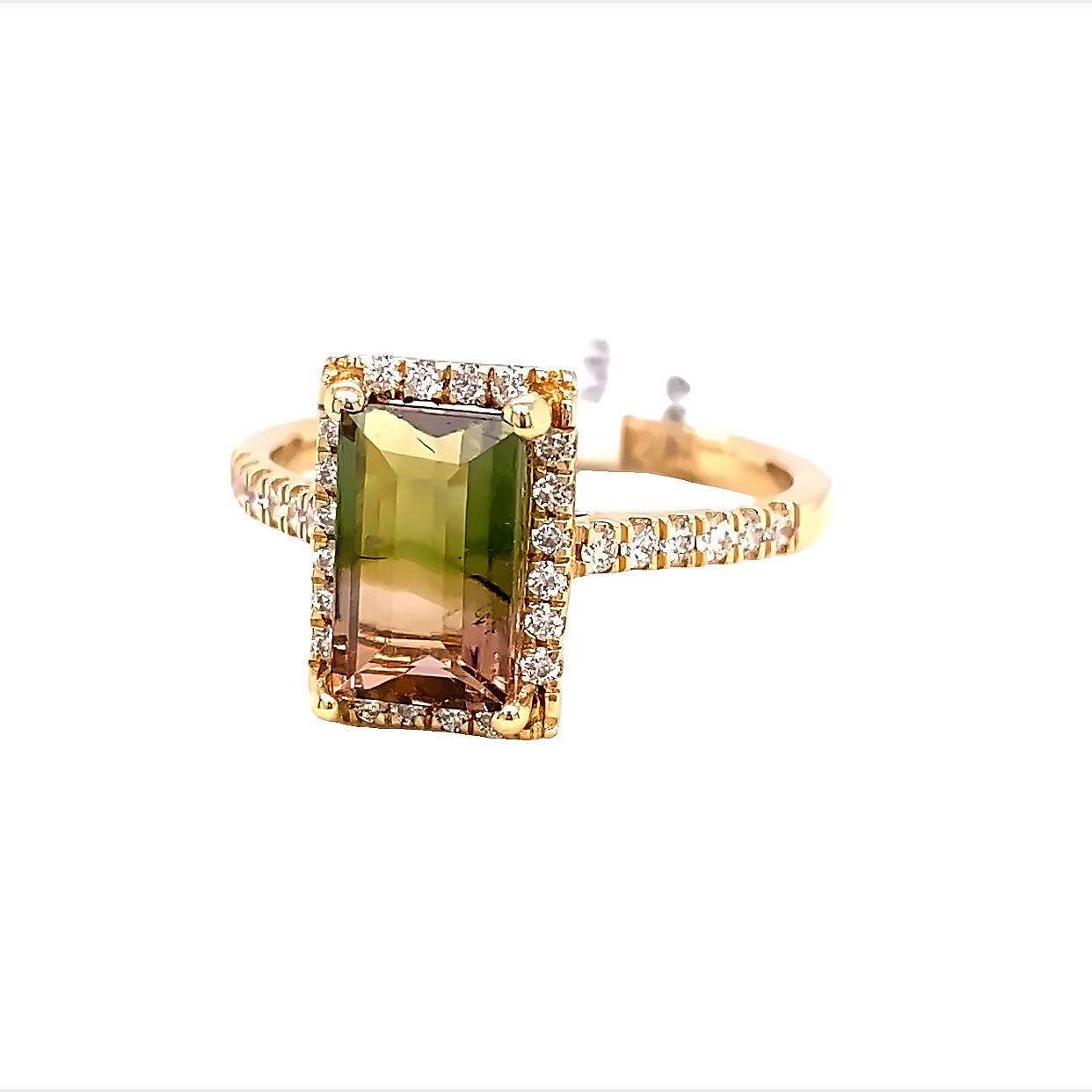 Ring - 14k yellow gold watermelon tourmaline diamond - Gaines Jewelers