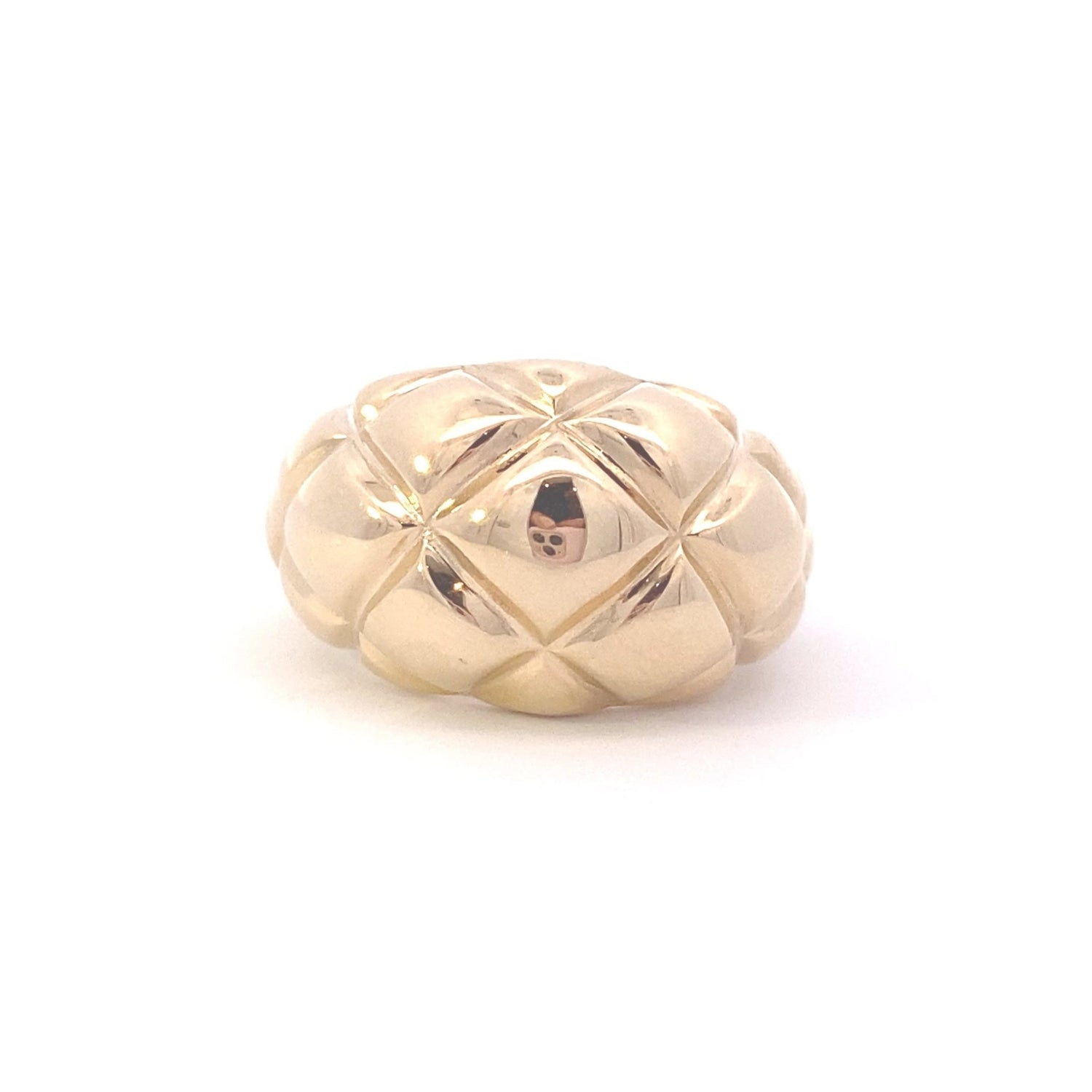Ring- 14k Yellow Gold Wide Quilted Dome Ring - Gaines Jewelers