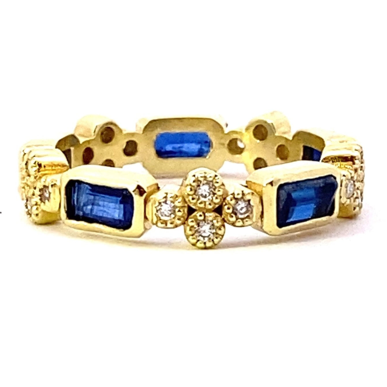 Ring- 14k yg Emerald Cut Kyanite and Diamond Ring - Gaines Jewelers