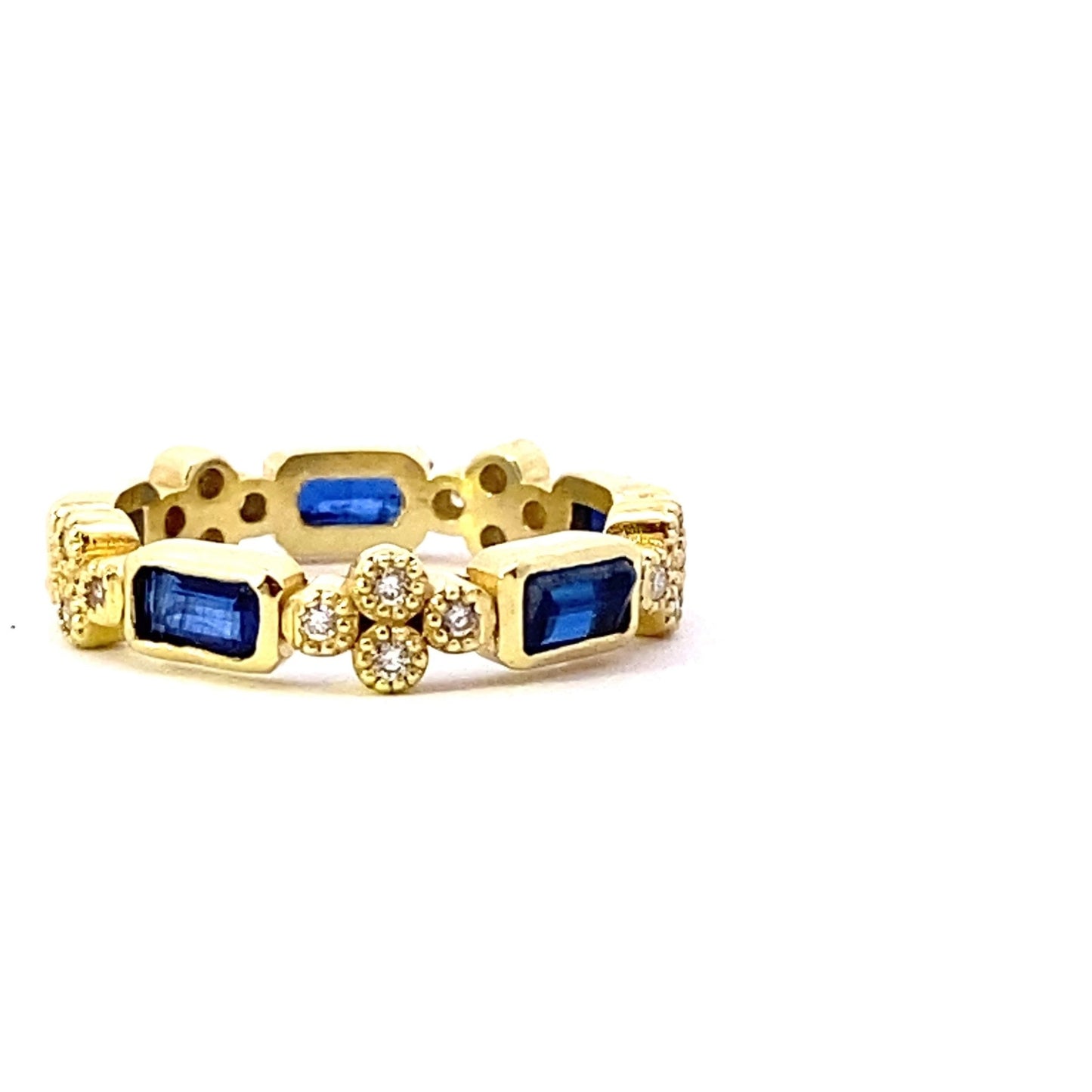Ring- 14k yg Emerald Cut Kyanite and Diamond Ring - Gaines Jewelers