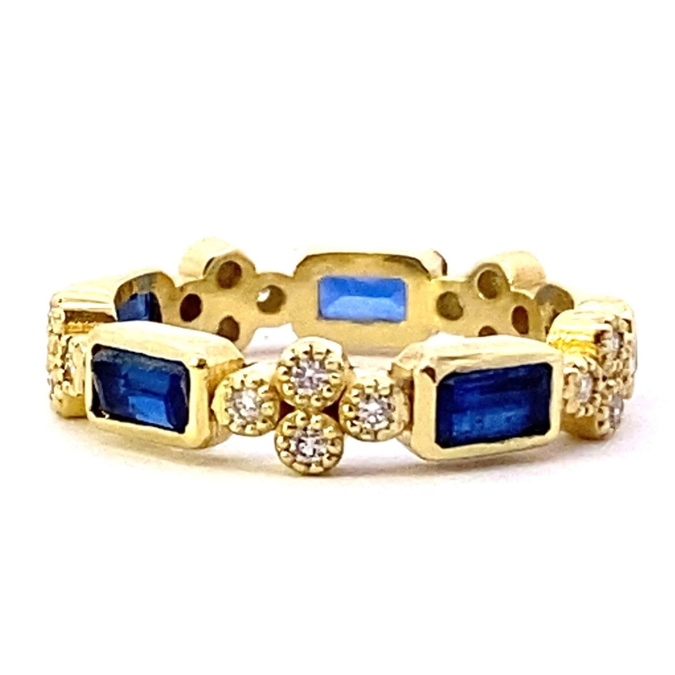 Ring- 14k yg Emerald Cut Kyanite and Diamond Ring - Gaines Jewelers