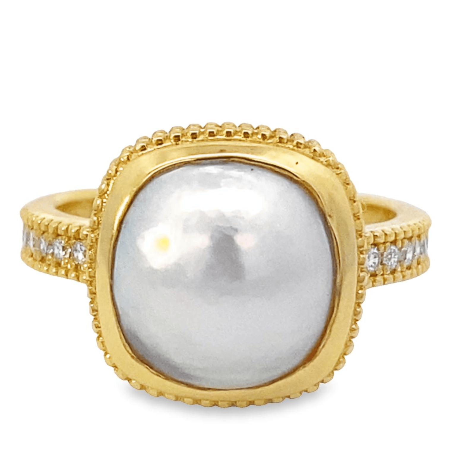 Ring- 14k yg mabe pearl with diamond rim shank - Gaines Jewelers