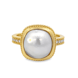 Ring- 14k yg mabe pearl with diamond rim shank - Gaines Jewelers