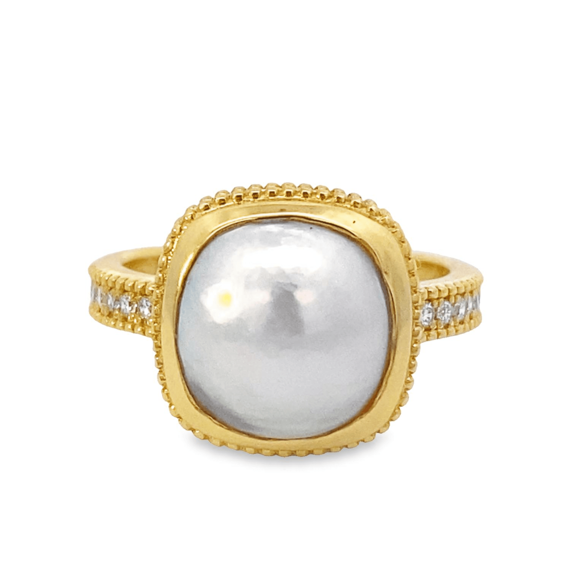 Ring- 14k yg mabe pearl with diamond rim shank - Gaines Jewelers