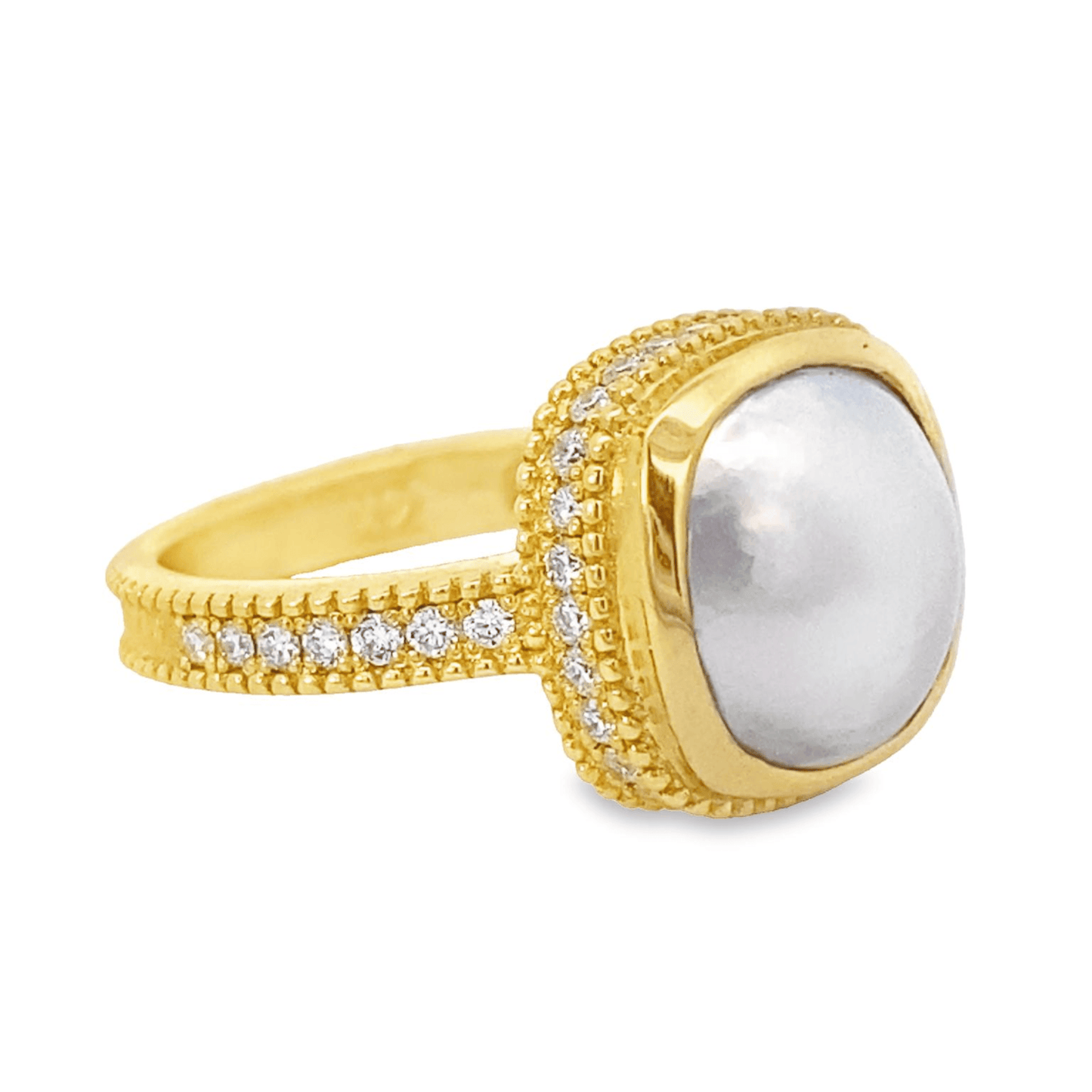 Ring- 14k yg mabe pearl with diamond rim shank - Gaines Jewelers