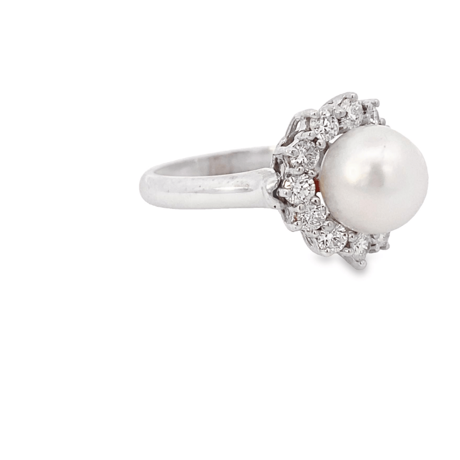 Ring- 14kt wg cultured pearl and diamond - Gaines Jewelers