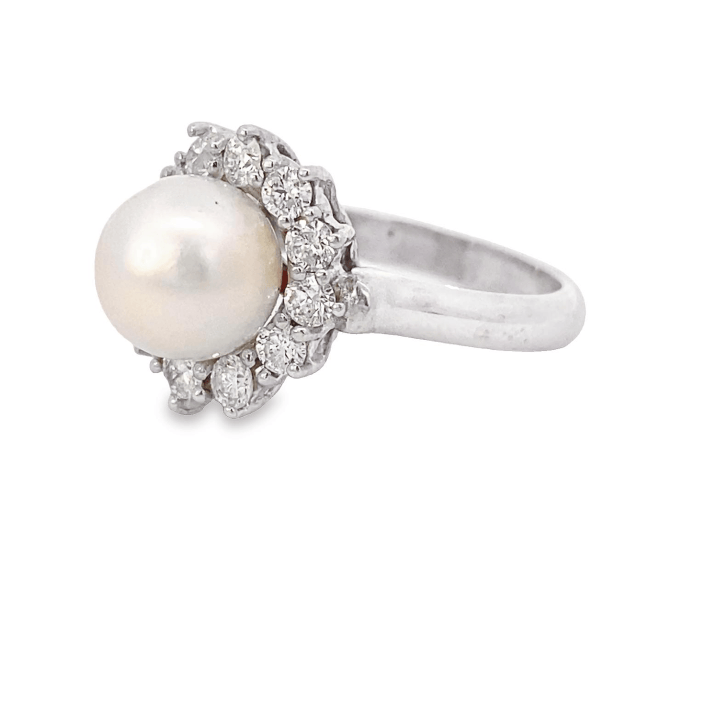 Ring- 14kt wg cultured pearl and diamond - Gaines Jewelers