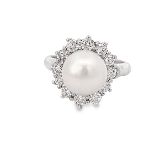 Ring- 14kt wg cultured pearl and diamond - Gaines Jewelers