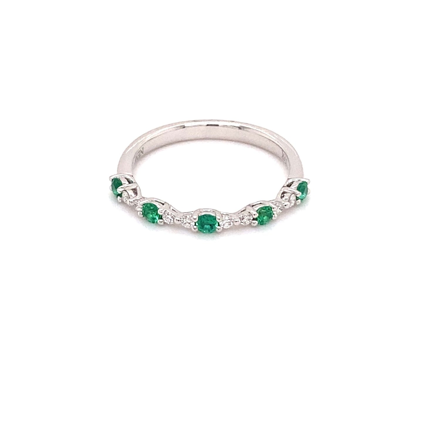 Ring- 14kt wg Emerald and Diamond Anniversary Ring - Gaines Jewelers