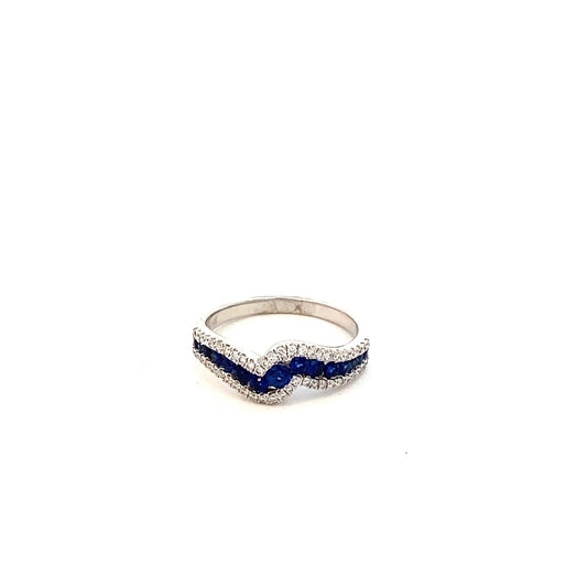 Ring- 14kt wg Sapphire diamond squiggle - Gaines Jewelers